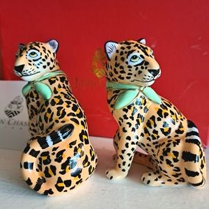 LYNN CHASE leopard salt and pepper shakers RARE COLLECTIBLE!